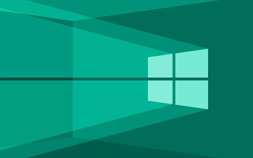 Windows 10 청록색 로고, 청록색 추상 배경, 미니멀리즘, Windows 10 로고, Windows 10 미니멀리즘, Windows 10 HD 월페이퍼