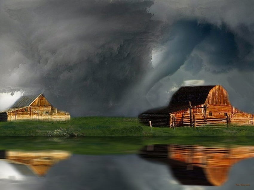 Tornadogasse, Teich, Naturkatastrophe, Bauernhaus, Sturm, Tornado, Winde, Bauernhof, See, Der Zauberer von Oz, Scheune HD-Hintergrundbild