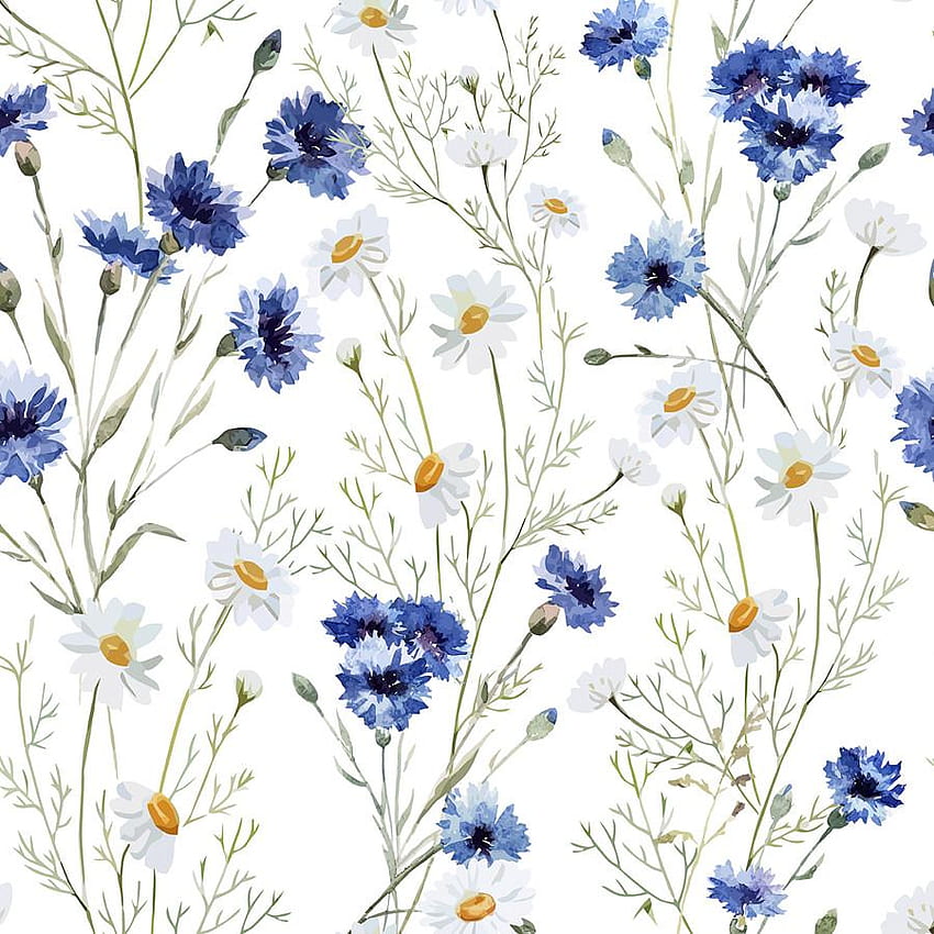 Daisy Delight, niebieski kwiatowy Tapeta na telefon HD