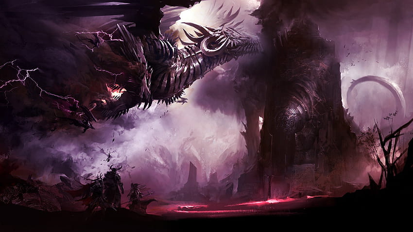 Guild Wars, juegos, fantasía, dragón, videojuegos, bestias, oscuro fondo de pantalla