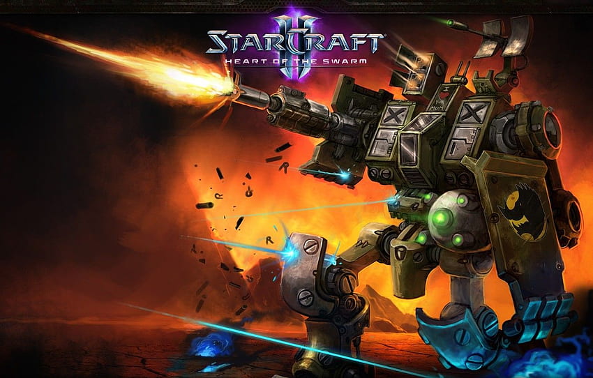 fire, gun, robot, Starcraft 2, heart, Heart of the swarm, terran for , section игры HD wallpaper