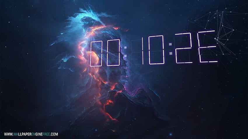 Atlantis Fire + 3D Digital Clock Engine. Clock , animated , Digital clocks HD wallpaper