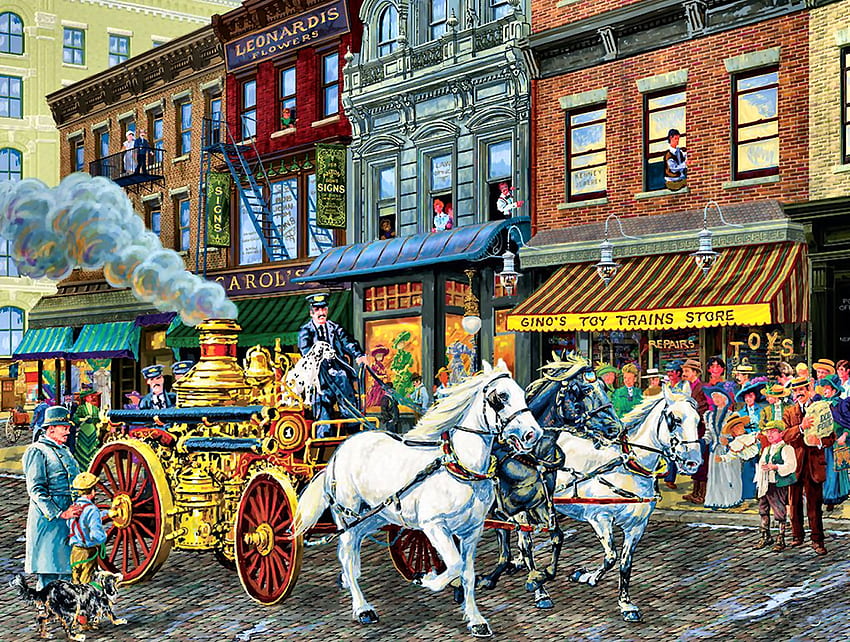 Perusahaan Api No1 F, hewan, kuda, seni, cantik, ilustrasi, karya seni, layar lebar, lukisan, kuda, pemadam kebakaran Wallpaper HD