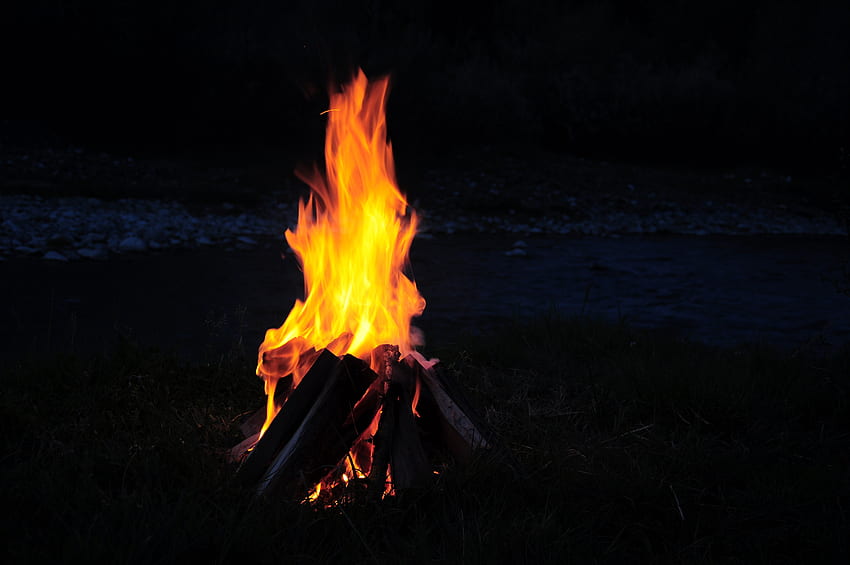 Fire, Bonfire, Night, Dark, Firewood, Camping, Campsite HD wallpaper