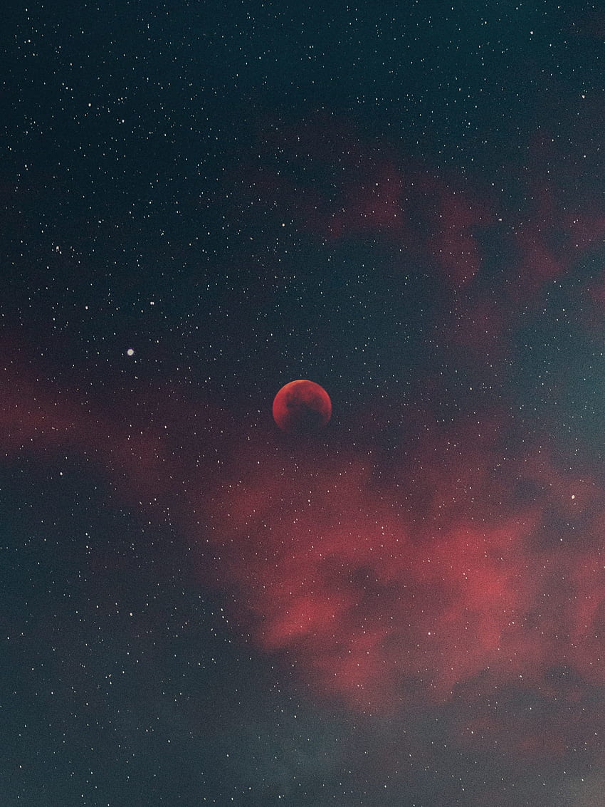 Silhouette, blood moon, minimal, starry sky HD phone wallpaper