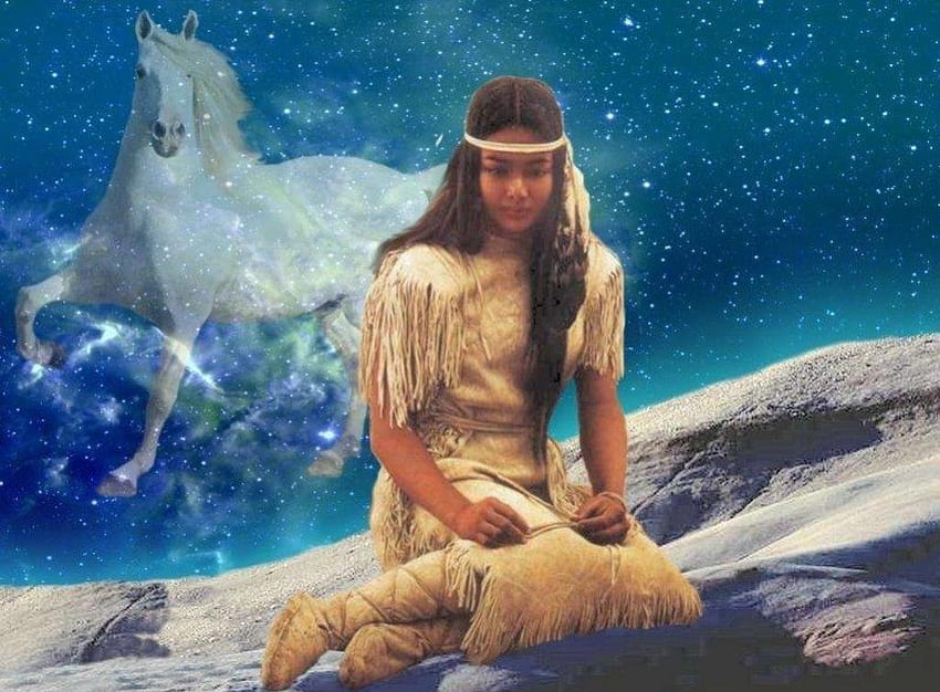 Native American Girl with Spirit in the Sky, native, Spirit, American, sky, girl HD wallpaper