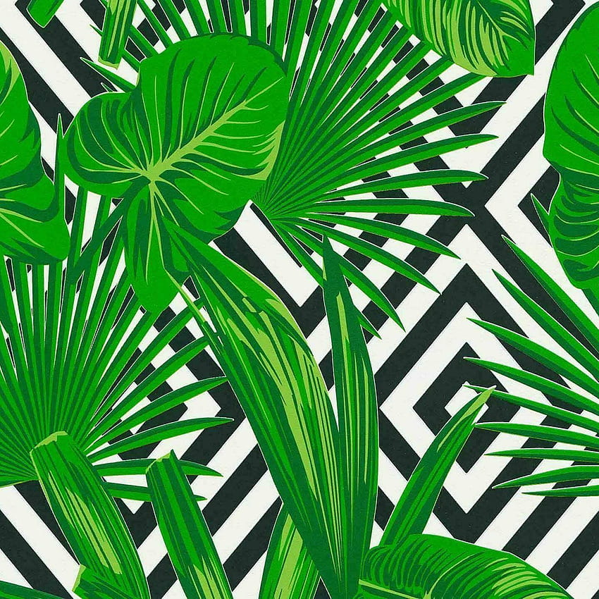 DIY Materials Flower Leaves Palm Tree Tropical White Green Paste Wall Vinyl Erismann Home, Furniture & DIY .br, Palm Tree Leaf HD phone wallpaper