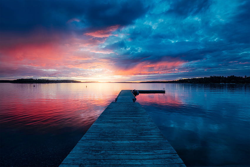 pier, lake, bridge, sunset, 2400X1600 HD wallpaper