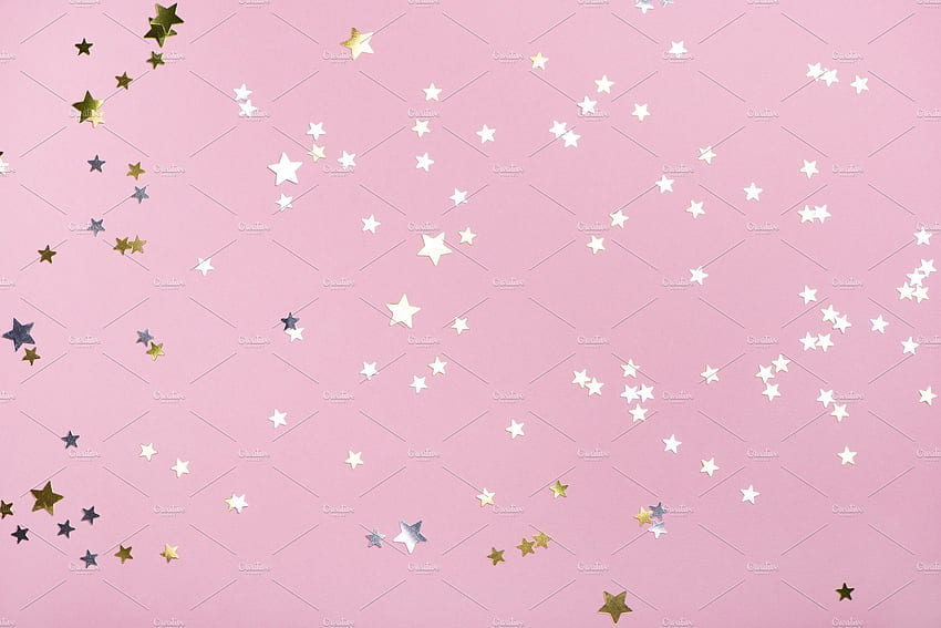 Golden stars glitter on trendy pink featuring background, star, and pink. Holiday Stock Creative Market, Star Pink HD wallpaper