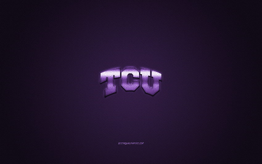 Лого на TCU Horned Frogs, американски футболен клуб, NCAA, лилаво лого, лилав фон от въглеродни влакна, американски футбол, Форт Уърт, Тексас, САЩ, TCU Horned Frogs за с резолюция . Високо качество HD тапет