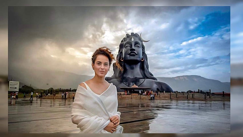 Kangana Ranaut looks stunning in poses with majestic Adiyogi Shiva statue HD wallpaper