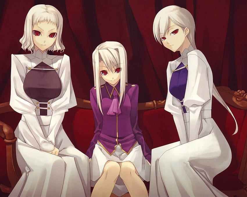 três garotas de anime, meninas, anime, sentado, três papel de parede HD