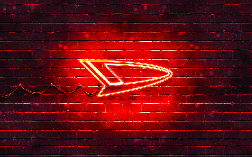 Daihatsu red logo, , red neon lights, creative, red abstract background, Daihatsu logo, cars brands, Daihatsu HD wallpaper