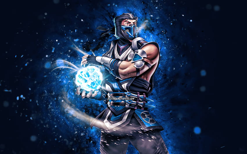 Sub-Zero, , сини неонови светлини, Mortal Kombat Mobile, бойни игри, MK Mobile, творчески, Mortal Kombat, Sub-Zero Mortal Kombat HD тапет