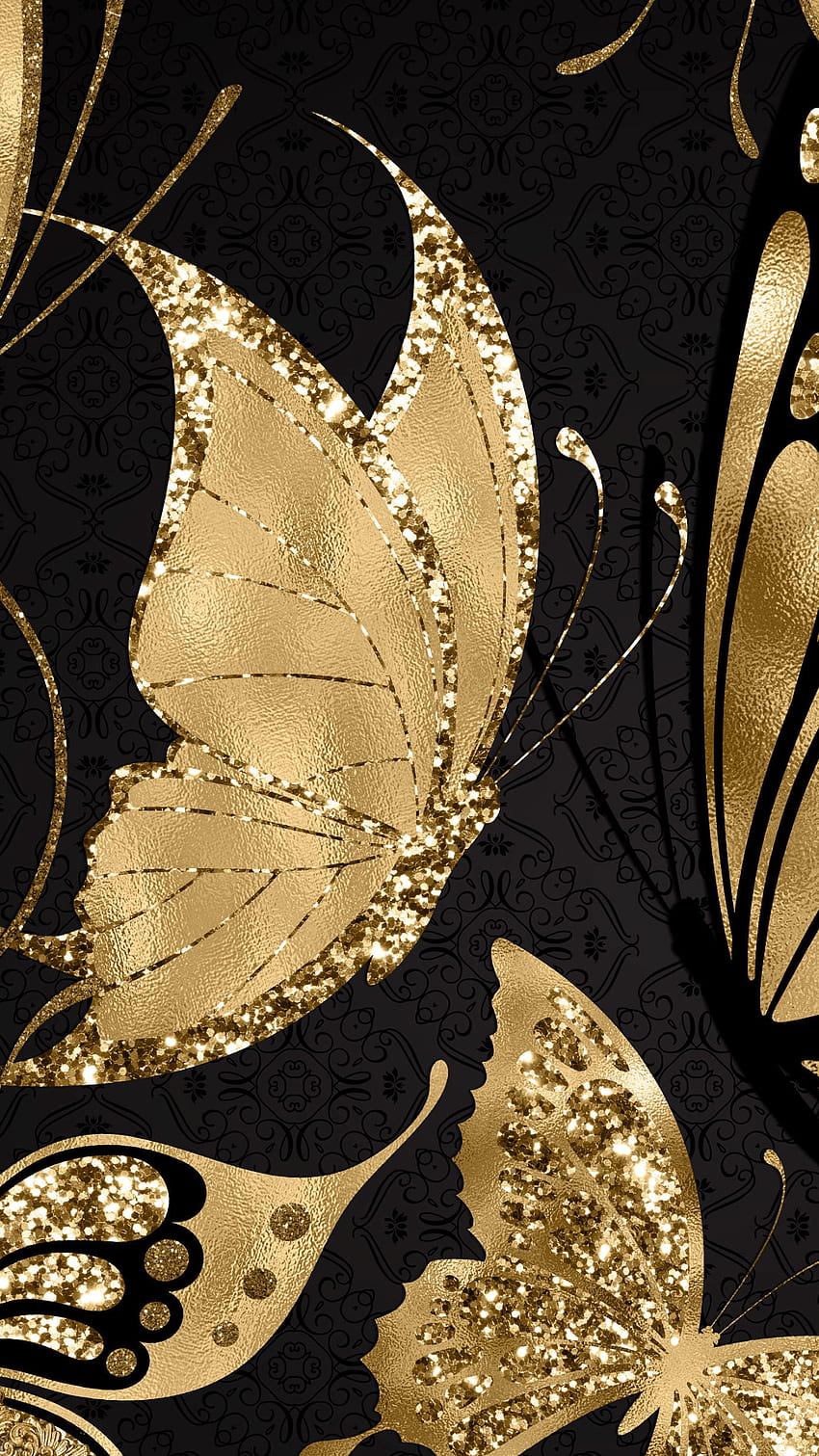 Złoty motyl w kolorze różowego złota, złoty i czarny motyl Tapeta na telefon HD