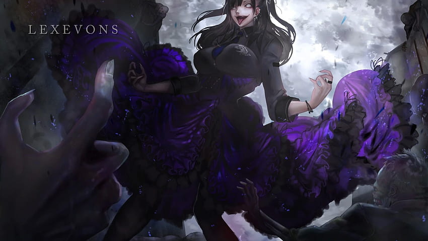 Gothic Anime Girl, Zombies, Creepy Smile for HD wallpaper