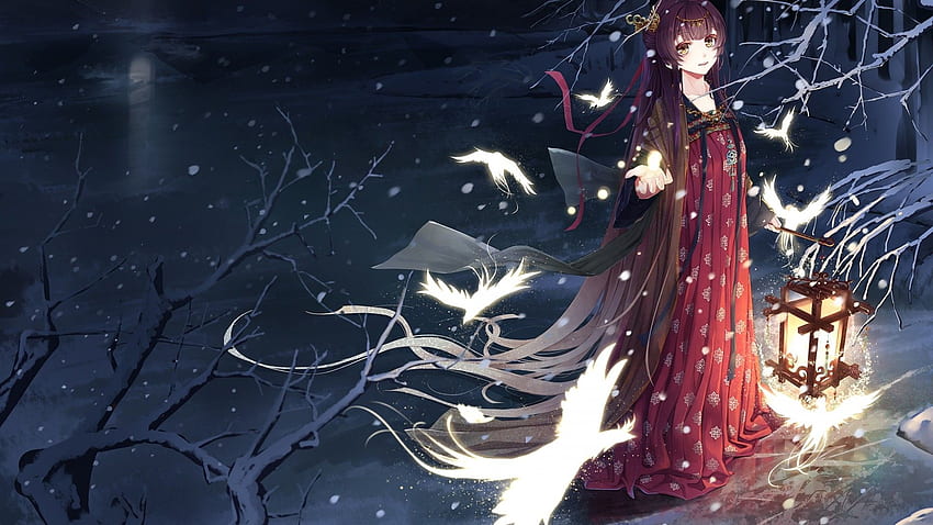Anime Girl, Chinese Traditional Clothes, Birds, Cool Anima Chinese HD wallpaper