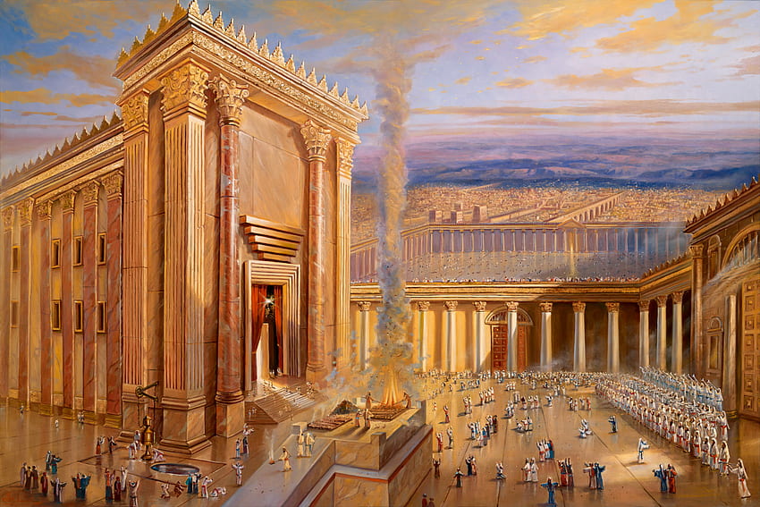 絵画: エルサレムの夜のコテル、エルサレム神殿 高画質の壁紙