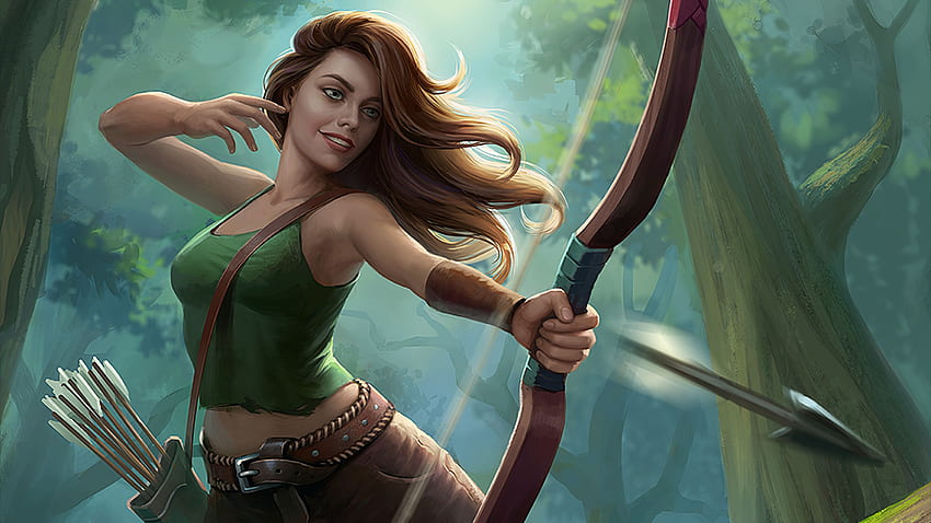 Archer Warrior Girl Long Hairs, Artist, , , Background и, Elf Archer HD тапет