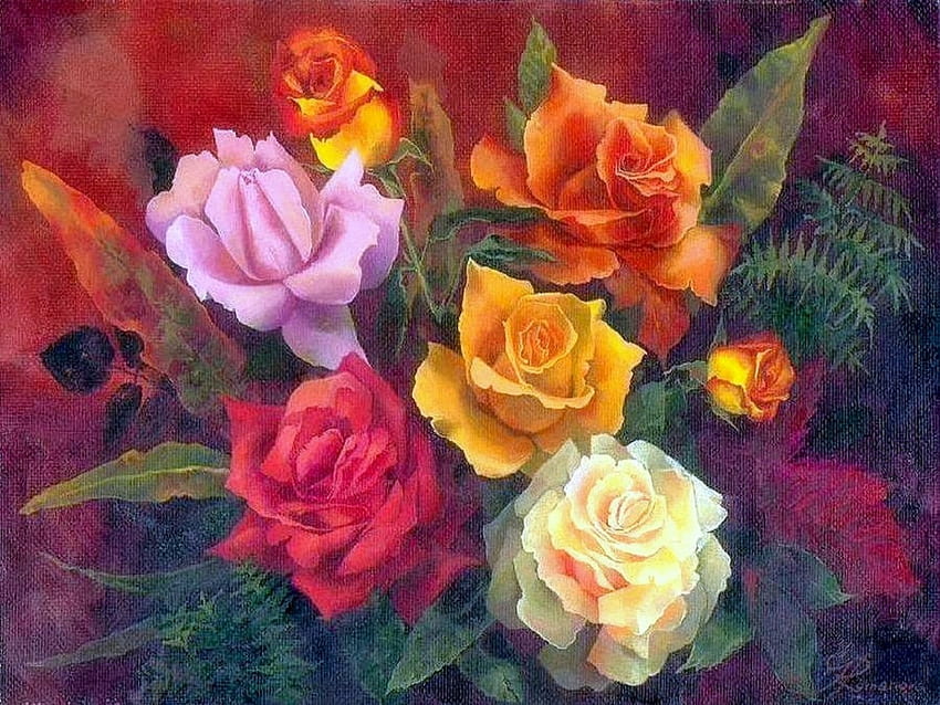 Last Autumn Days, colorful, beloved valentines, colors, charm, bouquets, autumn, fall season, roses, lovely still life, paintings, beautiful, seasons, creative pre-made, love four seasons, still life, pretty, draw and paint, nature, flowers, lovely HD wallpaper