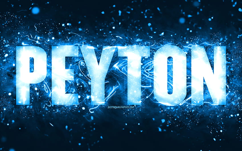 Happy Birtay Peyton, , blaue Neonlichter, Name Peyton, kreativ, Peyton Happy Birtay, Peyton Birtay, beliebte amerikanische männliche Namen, mit Peyton-Namen, Peyton HD-Hintergrundbild