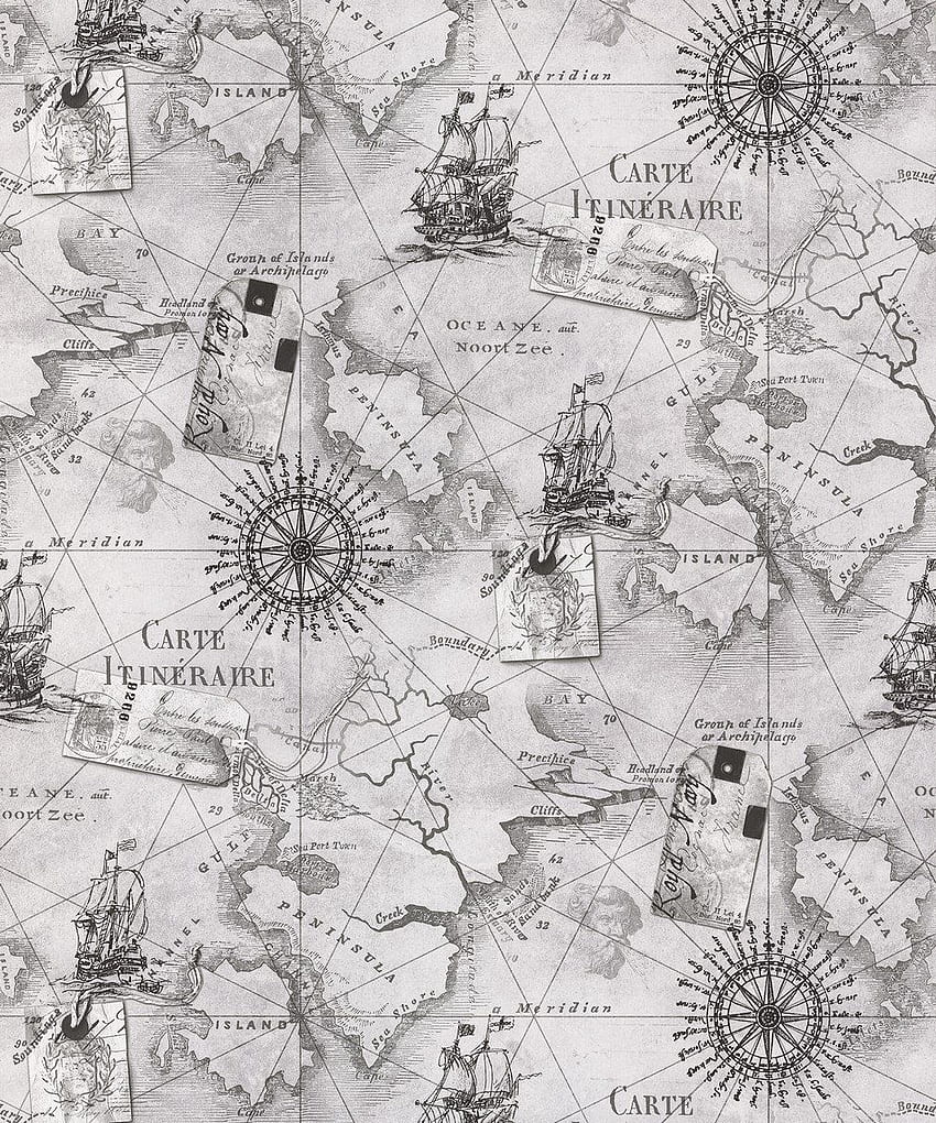 Mappa nautica dell'atlante della cartografia d'epoca. La casa delle sirene Sfondo del telefono HD