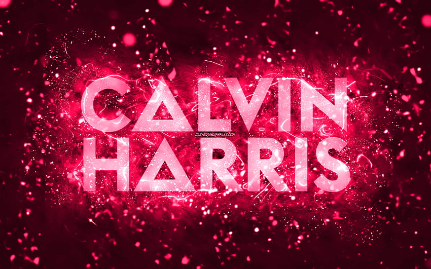 Calvin Harris pink logo, , scottish DJs, pink neon lights, creative, pink abstract background, Adam Richard Wiles, Calvin Harris logo, music stars, Calvin Harris HD wallpaper