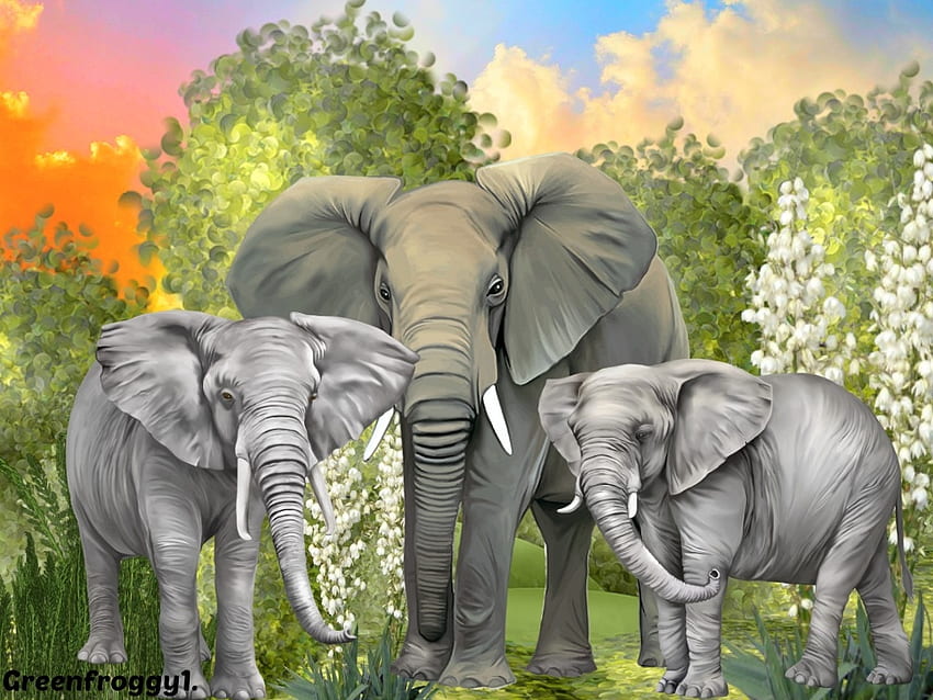三頭の象、象、芸術、創造、抽象 高画質の壁紙