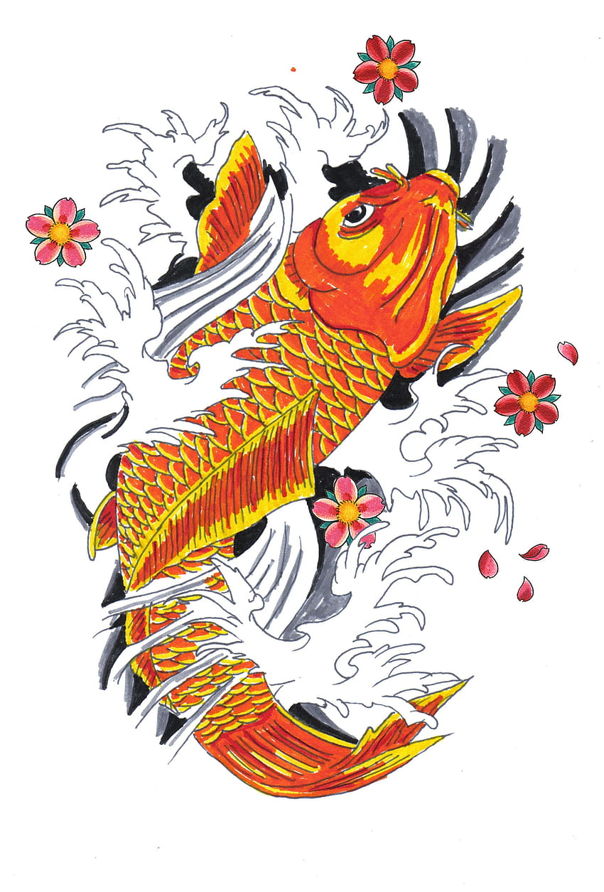 Wzory tatuaży Dragon Fish, tatuaż Koi Tapeta na telefon HD
