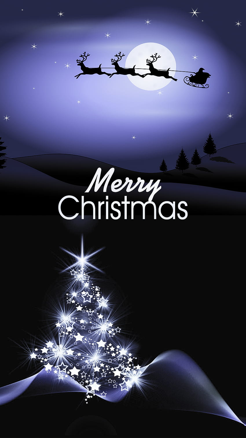 Wesołych Świąt, Wesołych Świąt santa, choinka, noc, android, wesołych świąt, amoled, księżyc, niebieski, wesołych świąt, ciemny, iphone, tekst wesołych świąt, święty mikołaj Tapeta na telefon HD