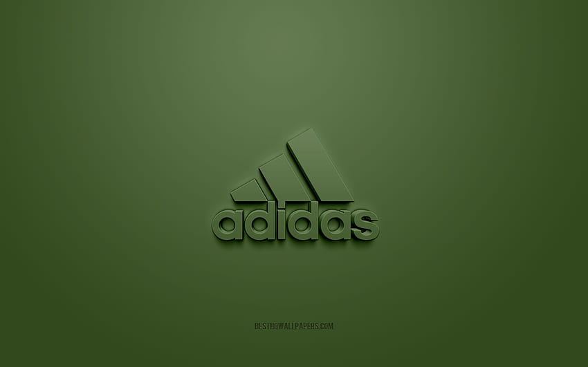 Logo Adidas, zielone tło, logo Adidas 3D, grafika 3D, Adidas, logo marki, niebieskie logo 3D Adidas z rozdzielczością. Wysoka jakość Tapeta HD
