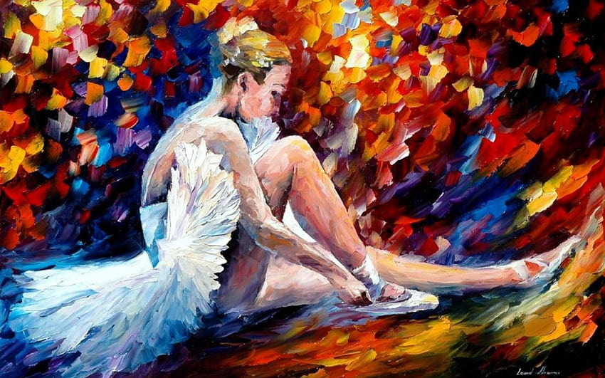 Gorgeous Ballerina Painting, blue, girl, red, yellow HD wallpaper