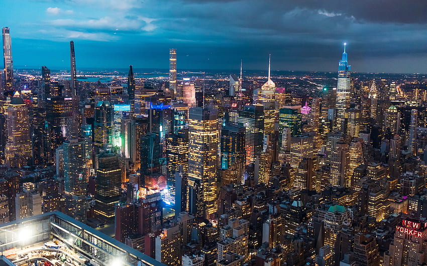 เมืองนิวยอร์กตอนกลางคืน กลางคืน นิวยอร์ก เส้นขอบฟ้า ไฟ วอลล์เปเปอร์ HD