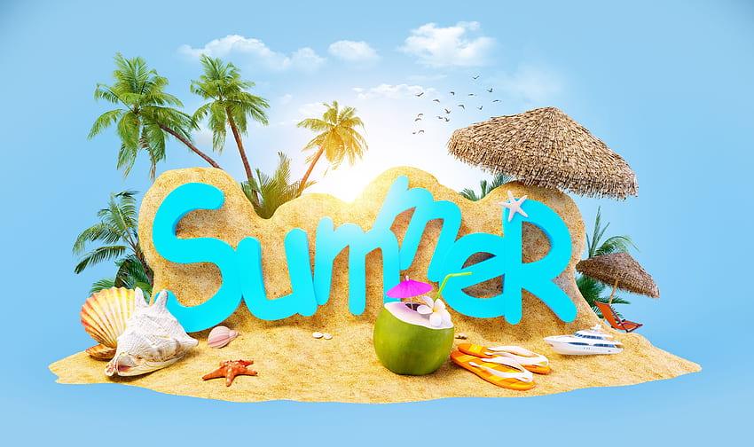 plage, sable, été, ensoleillé, heure d'été, coquilles, coquillages, cocktail Fond d'écran HD
