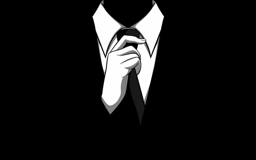 анонимен черен костюм, вратовръзка, бяла риза, високо качество, висока разделителна способност HD тапет