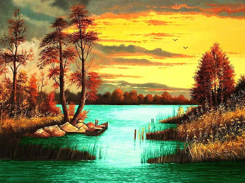 Colorful Fall Sunset, marsh, Fall, colors, peaceful, beautiful ...