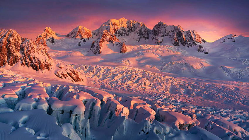 Mount Tasman, New Zealand, sunset, snow, winter, landscape, colors, sky, rocks HD wallpaper