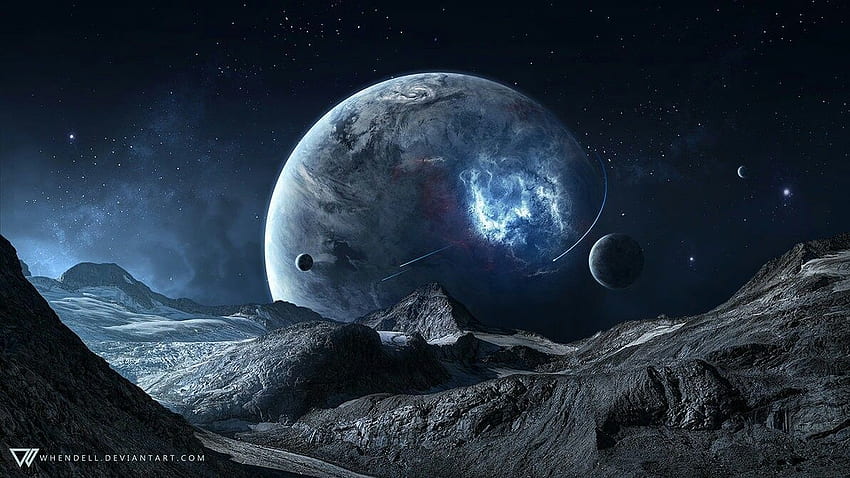 Planet fiksi ilmiah. Seni luar angkasa, ruang biru, Planet Wallpaper HD