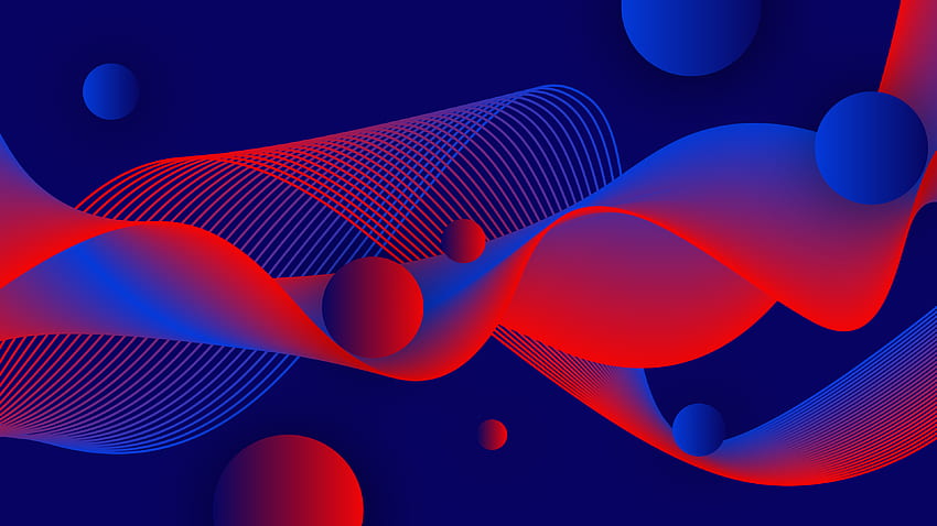 Niebieskie czerwone koła faliste linie abstrakcyjne Tapeta HD