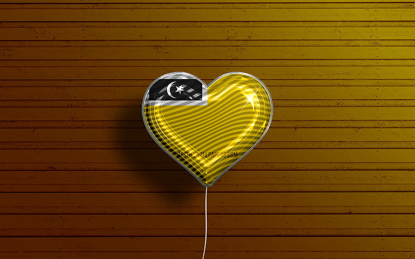 Ich liebe den Distrikt Kuala, Terengganu, realistische Luftballons, gelber Holzhintergrund, Tag des Distrikts Kuala, Distrikt Terengganu, Flagge des Distrikts Kuala, Malaysia, Ballon mit Flagge, Distrikt Kuala Terengganu, Distrikt Kuala HD-Hintergrundbild