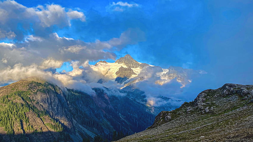 Mt. Shuksan, Washington, valley, clouds, landscape, sky, usa HD wallpaper
