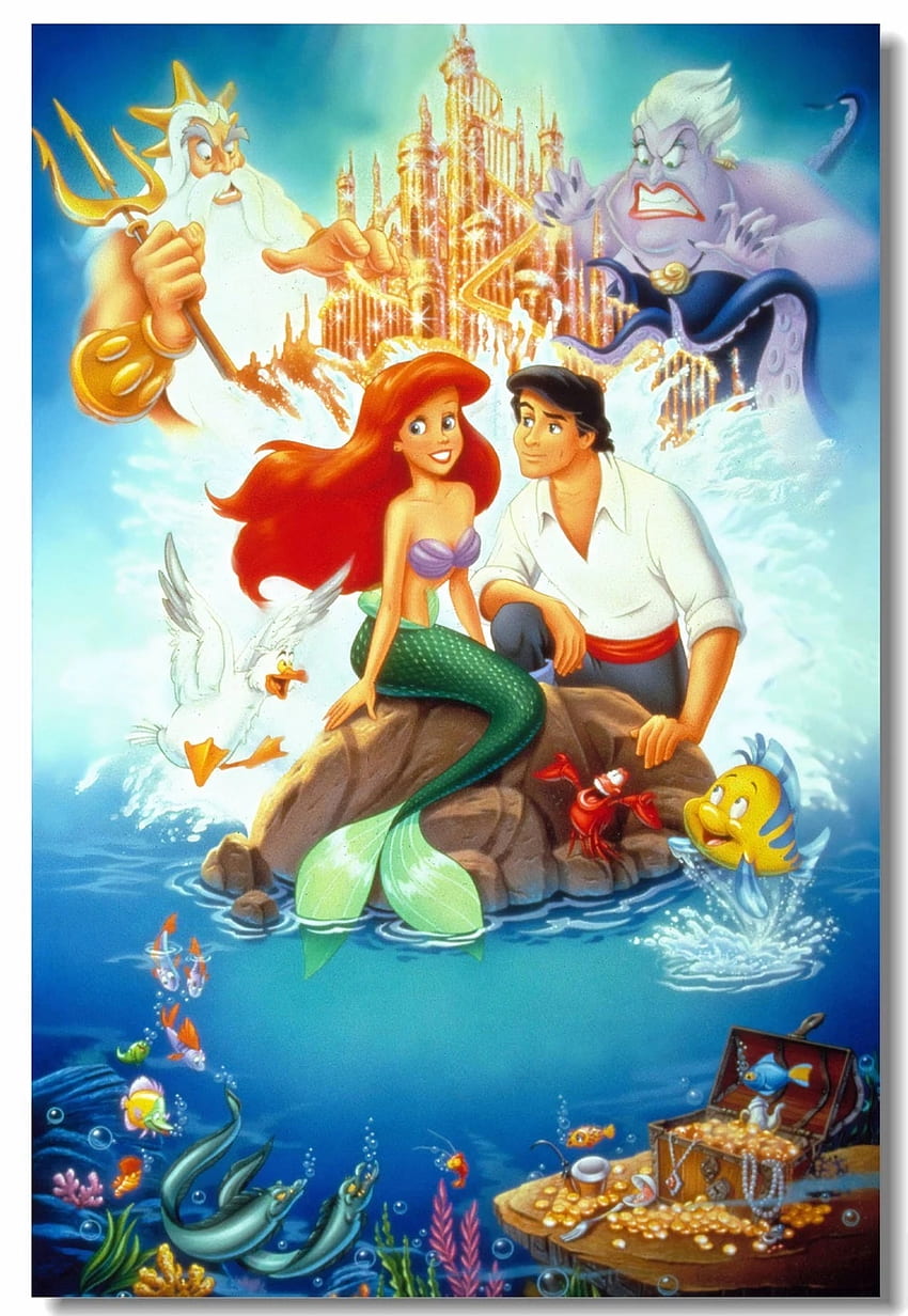 Lienzo personalizado, arte de pared, póster de La Sirenita, pegatinas de pared de princesa Ariel, película de dibujos animados, decoraciones para dormitorio fondo de pantalla del teléfono