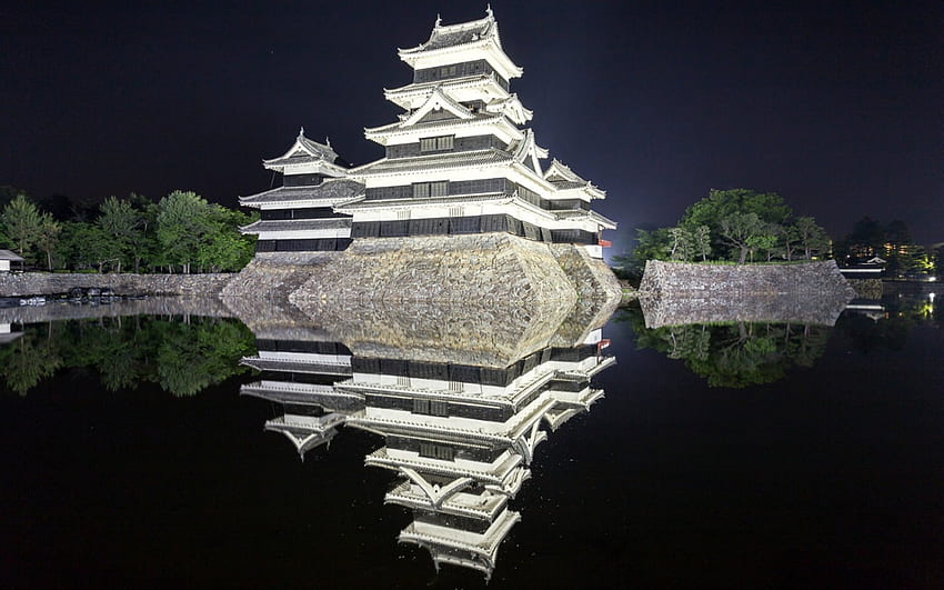 Kastil Matsumoto, Jepang, Air, Jepang, Refleksi, Kastil Wallpaper HD