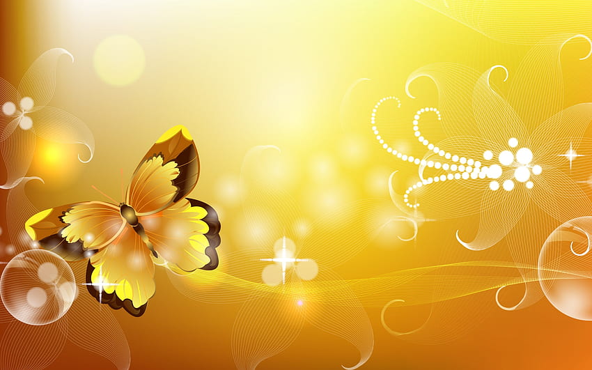 蝶、光、黄色、輝き、花 高画質の壁紙