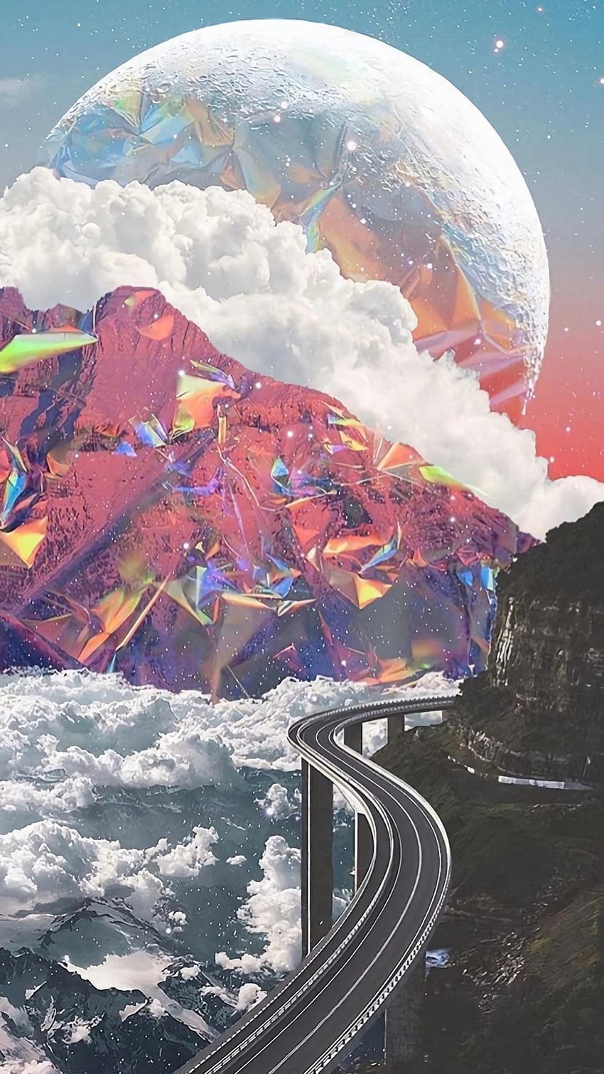 Collage surreale, arte surreale, montagna psichedelica Sfondo del telefono HD