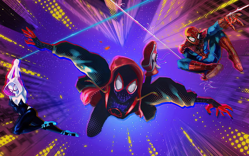 Spider Man: Into The Spider Verse, Miles Morales, Jumping, Falling Down, Animation For MacBook Pro 13 Inch Maiden HD wallpaper