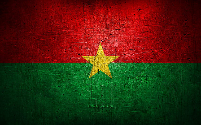 Burkina Faso metalowa flaga, grunge art, kraje afrykańskie, symbole narodowe, flaga Burkina Faso, metalowe flagi, flaga Burkina Faso, Afryka, Burkina Faso Tapeta HD