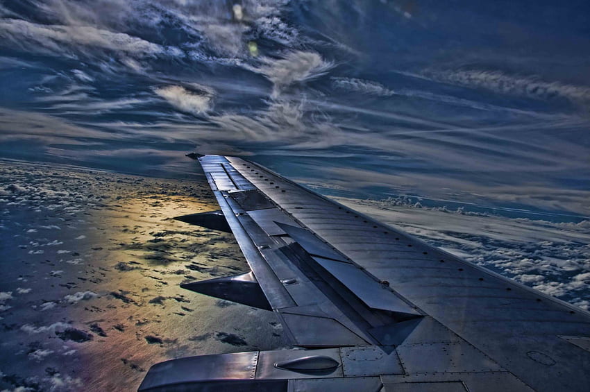 Flügelspitze, Flugzeug, Flugzeug, r, Sonnenuntergang HD-Hintergrundbild