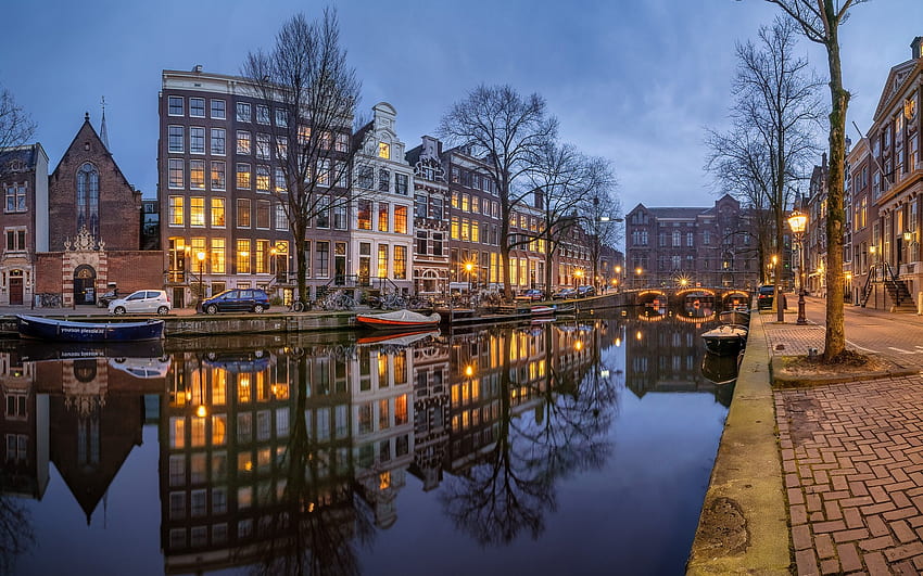Amsterdam, Netherlands, Amsterdam, canal, dusk, houses, Netherlands HD wallpaper