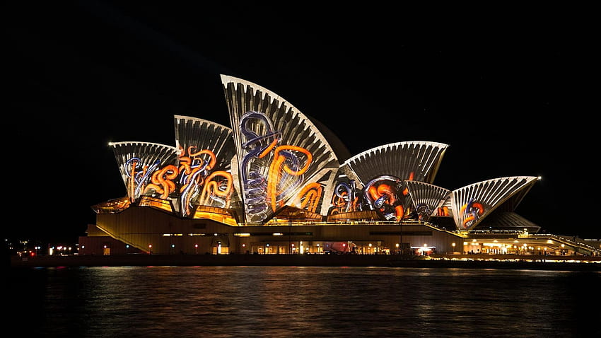 Светлинно шоу Opera House Sydney City - Vivid Sydney HD тапет